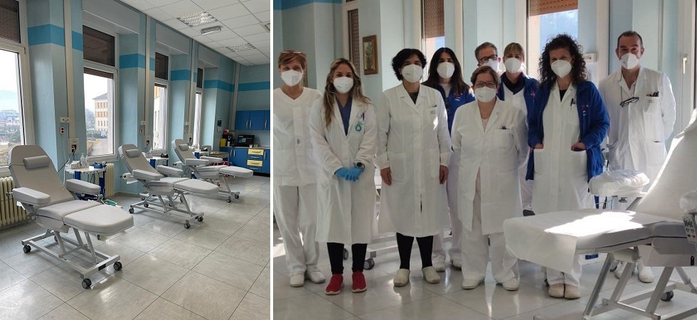 Tre speciali poltrone di ultima generazione per le donazioni di sangue e plasma